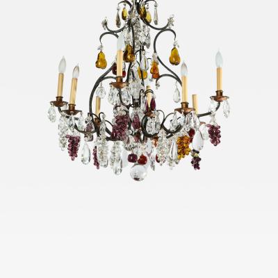  Baccarat French Baccarat Eight Light Chandelier with Colored Fruit Pendants