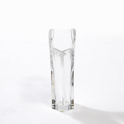  Baccarat Mid Century Modernist Ginkgo Vase with Etched Bamboo Motif signed Baccarat