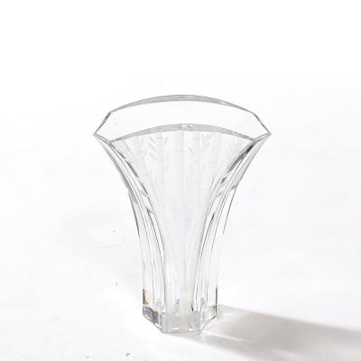  Baccarat Mid Century Modernist Ginkgo Vase with Etched Bamboo Motif signed Baccarat