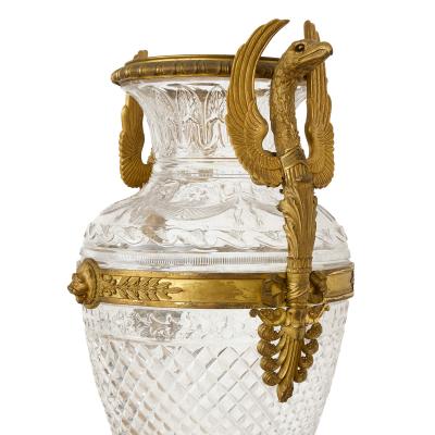  Baccarat Monumental Pair of Cut Crystal and Gilt Bronze Vases by Baccarat