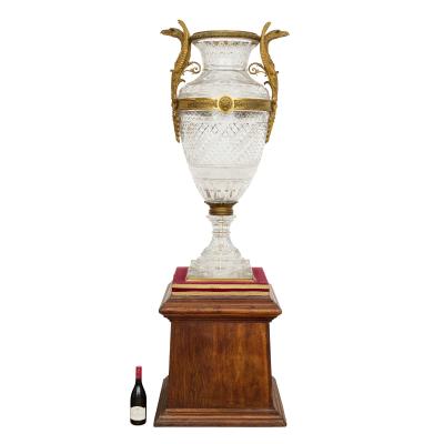  Baccarat Monumental Pair of Cut Crystal and Gilt Bronze Vases by Baccarat