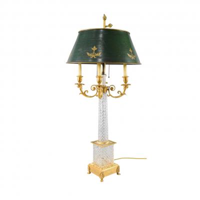  Baccarat Neoclassical Style Baccarat Cut Crystal Gilt Bronze Bouillotte Table Lamp