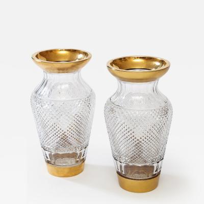  Baccarat Pair of French Parcel Gilt Cut Crystal Vases
