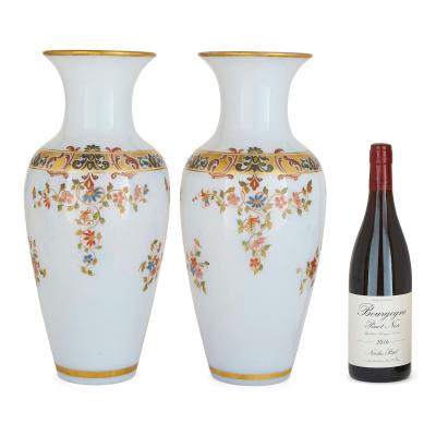  Baccarat Pair of French antique opaline glass vases by Baccarat