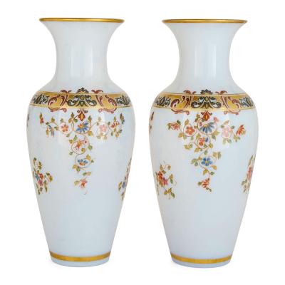  Baccarat Pair of French antique opaline glass vases by Baccarat