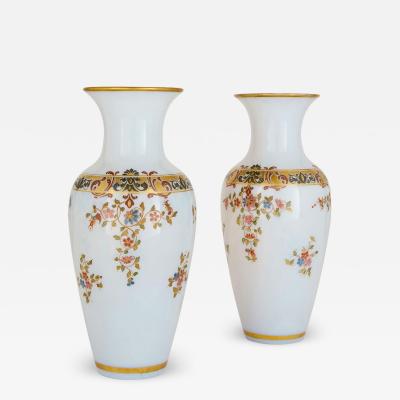  Baccarat Pair of French antique opaline glass vases by Baccarat