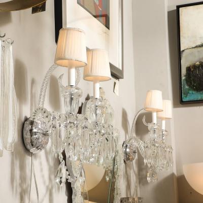  Baccarat Pair of Neoclassical Two Arm Crystal Sconces W White Shades Manner of Baccarat