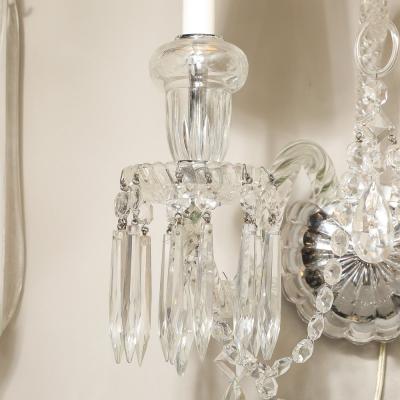  Baccarat Pair of Neoclassical Two Arm Crystal Sconces W White Shades Manner of Baccarat