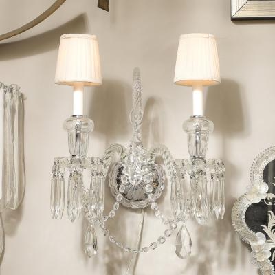  Baccarat Pair of Neoclassical Two Arm Crystal Sconces W White Shades Manner of Baccarat
