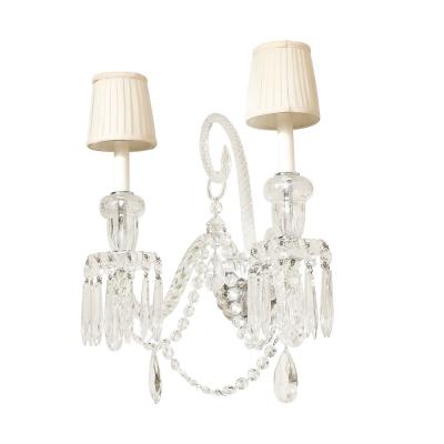  Baccarat Pair of Neoclassical Two Arm Crystal Sconces W White Shades Manner of Baccarat