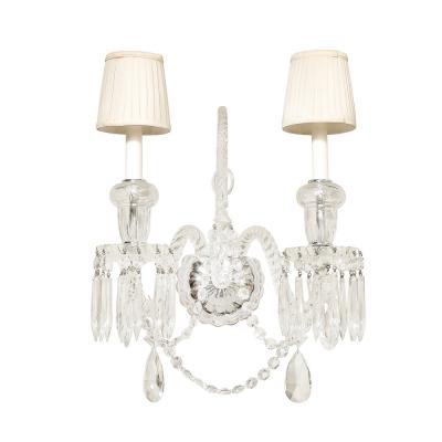  Baccarat Pair of Neoclassical Two Arm Crystal Sconces W White Shades Manner of Baccarat