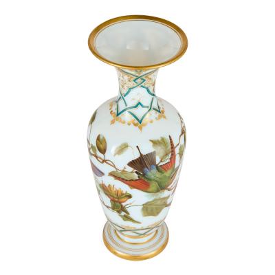  Baccarat Pair of antique French hand painted opaline glass vases by Baccarat