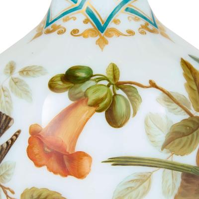  Baccarat Pair of antique French hand painted opaline glass vases by Baccarat