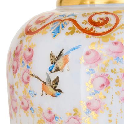  Baccarat Pair of antique floral opaline glass vases by Baccarat