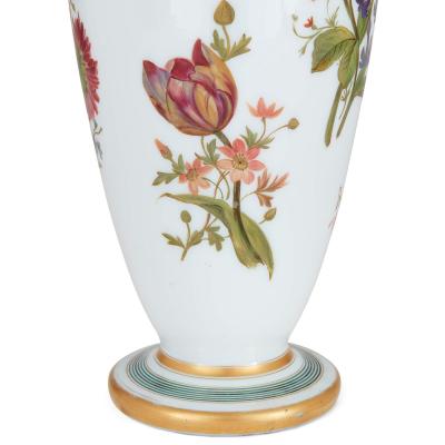  Baccarat Pair of floral opaline glass vases by Baccarat
