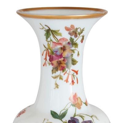  Baccarat Pair of floral opaline glass vases by Baccarat