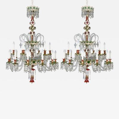  Baccarat Pair of large French antique overlay glass chandeliers by Baccarat
