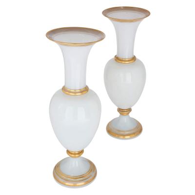  Baccarat Pair of large antique white glass vases by Baccarat
