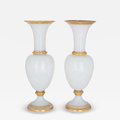  Baccarat Pair of large antique white glass vases by Baccarat