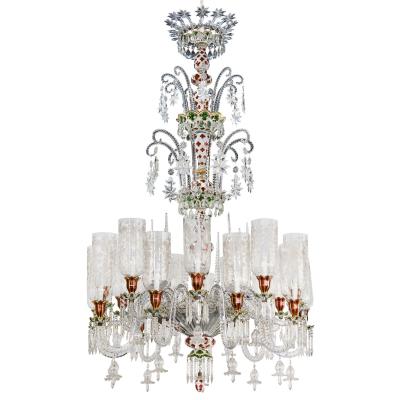  Baccarat Very large antique overlay glass chandelier by Baccarat