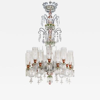  Baccarat Very large antique overlay glass chandelier by Baccarat