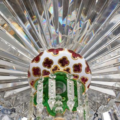  Baccarat Very large antique overlay glass chandelier by Baccarat