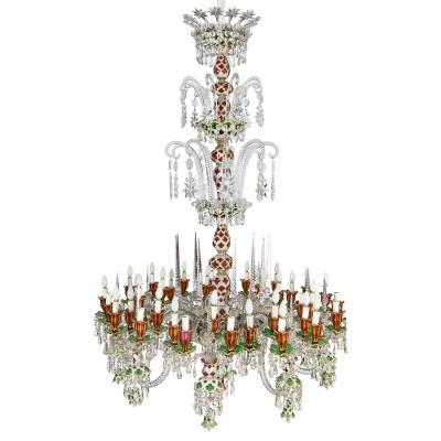  Baccarat Very large antique red and green overlay glass chandelier by Baccarat