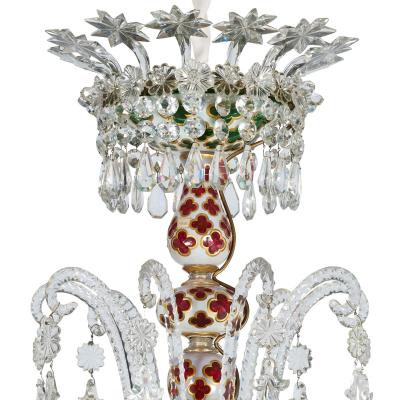  Baccarat Very large antique red and green overlay glass chandelier by Baccarat