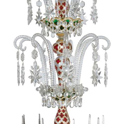  Baccarat Very large antique red and green overlay glass chandelier by Baccarat