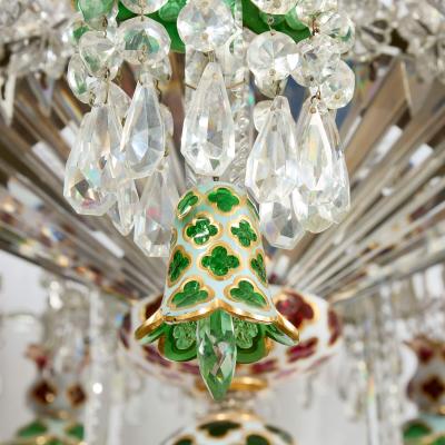  Baccarat Very large antique red and green overlay glass chandelier by Baccarat