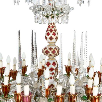  Baccarat Very large antique red and green overlay glass chandelier by Baccarat