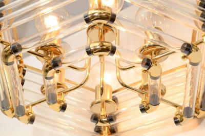  Bakalowits Sohne AUSTRIAN MID CENTURY MODERNIST TUBULAR GLASS GOLD PLATED FRAME CHANDELIER