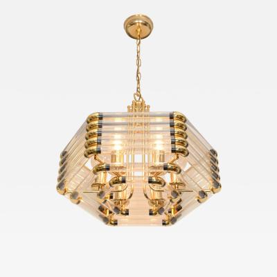  Bakalowits Sohne AUSTRIAN MID CENTURY MODERNIST TUBULAR GLASS GOLD PLATED FRAME CHANDELIER