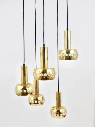  Bakalowits Sohne Bakalowits Brass Crystals Cascade Five Arm Chandelier Pendant Light Austria