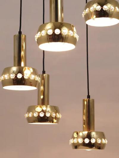  Bakalowits Sohne Bakalowits Brass Crystals Cascade Five Arm Chandelier Pendant Light Austria