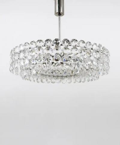  Bakalowits Sohne Bakalowits Large Nickel Glass Chandelier with Diamond Shaped Crystals 1960s