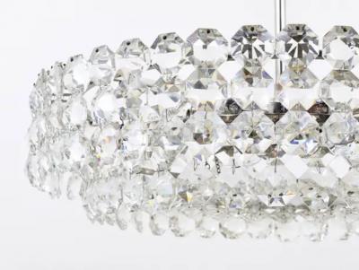  Bakalowits Sohne Bakalowits Large Nickel Glass Chandelier with Diamond Shaped Crystals 1960s