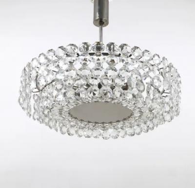  Bakalowits Sohne Bakalowits Large Nickel Glass Chandelier with Diamond Shaped Crystals 1960s