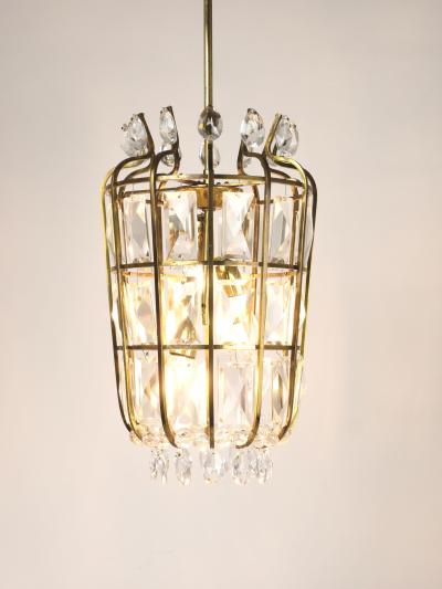  Bakalowits Sohne Bakalowits Vienna Brass Crystal Chandelier Lantern Pendant Lamp Austria 1950