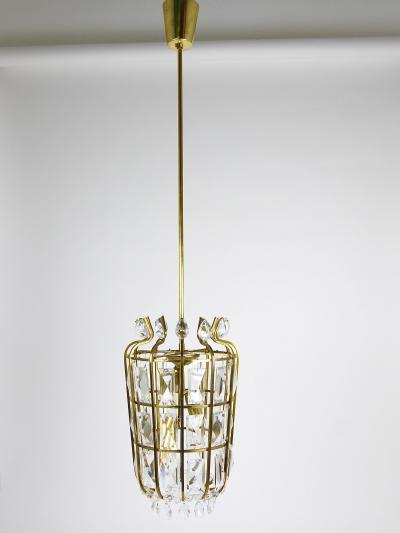  Bakalowits Sohne Bakalowits Vienna Brass Crystal Chandelier Lantern Pendant Lamp Austria 1950