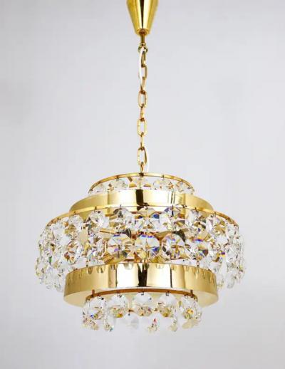  Bakalowits Sohne Bakalowits Vienna Gold Plated Brass Diamond Crystals Chandelier Austria 1970