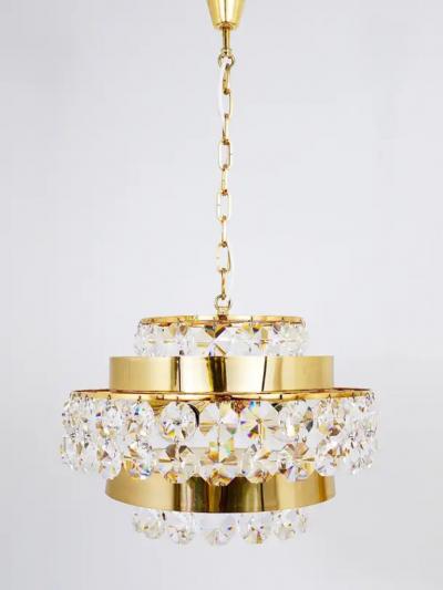  Bakalowits Sohne Bakalowits Vienna Gold Plated Brass Diamond Crystals Chandelier Austria 1970