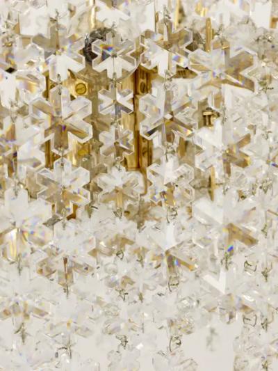  Bakalowits Sohne Bakalowits Vienna Gold Plated Snowflake Crystal Glass Brass Chandelier 1970s