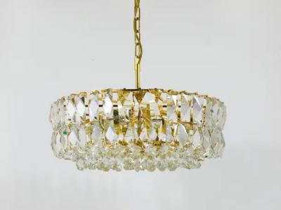  Bakalowits Sohne Bakalowits Vienna Large Gilt Brass Crystal Glass Chandelier Austria 1970s