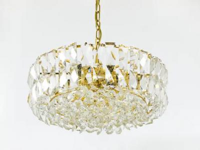  Bakalowits Sohne Bakalowits Vienna Large Gilt Brass Crystal Glass Chandelier Austria 1970s