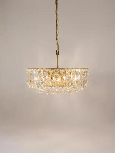  Bakalowits Sohne Bakalowits Vienna Large Gilt Brass Crystal Glass Chandelier Austria 1970s