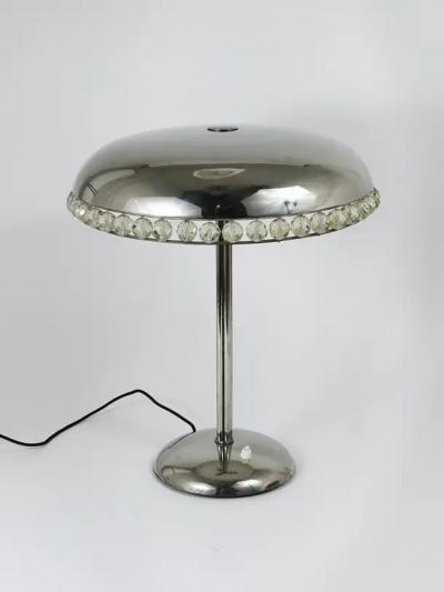 Bakalowits Sohne Bakalowits Vienna Nickel Crystal Mushroom Table Desk Side Lamp Austria 1950s