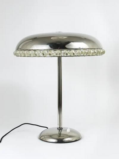 Bakalowits Sohne Bakalowits Vienna Nickel Crystal Mushroom Table Desk Side Lamp Austria 1950s