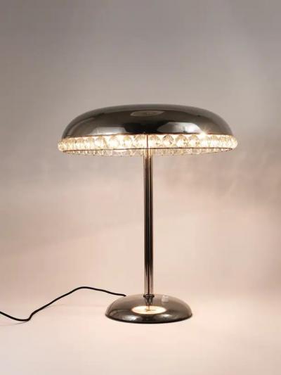 Bakalowits Sohne Bakalowits Vienna Nickel Crystal Mushroom Table Desk Side Lamp Austria 1950s