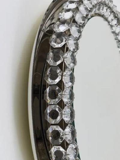  Bakalowits Sohne Bakalowits Vienna Round Backlit Wall Mirror with Huge Crystals Austria 1950s